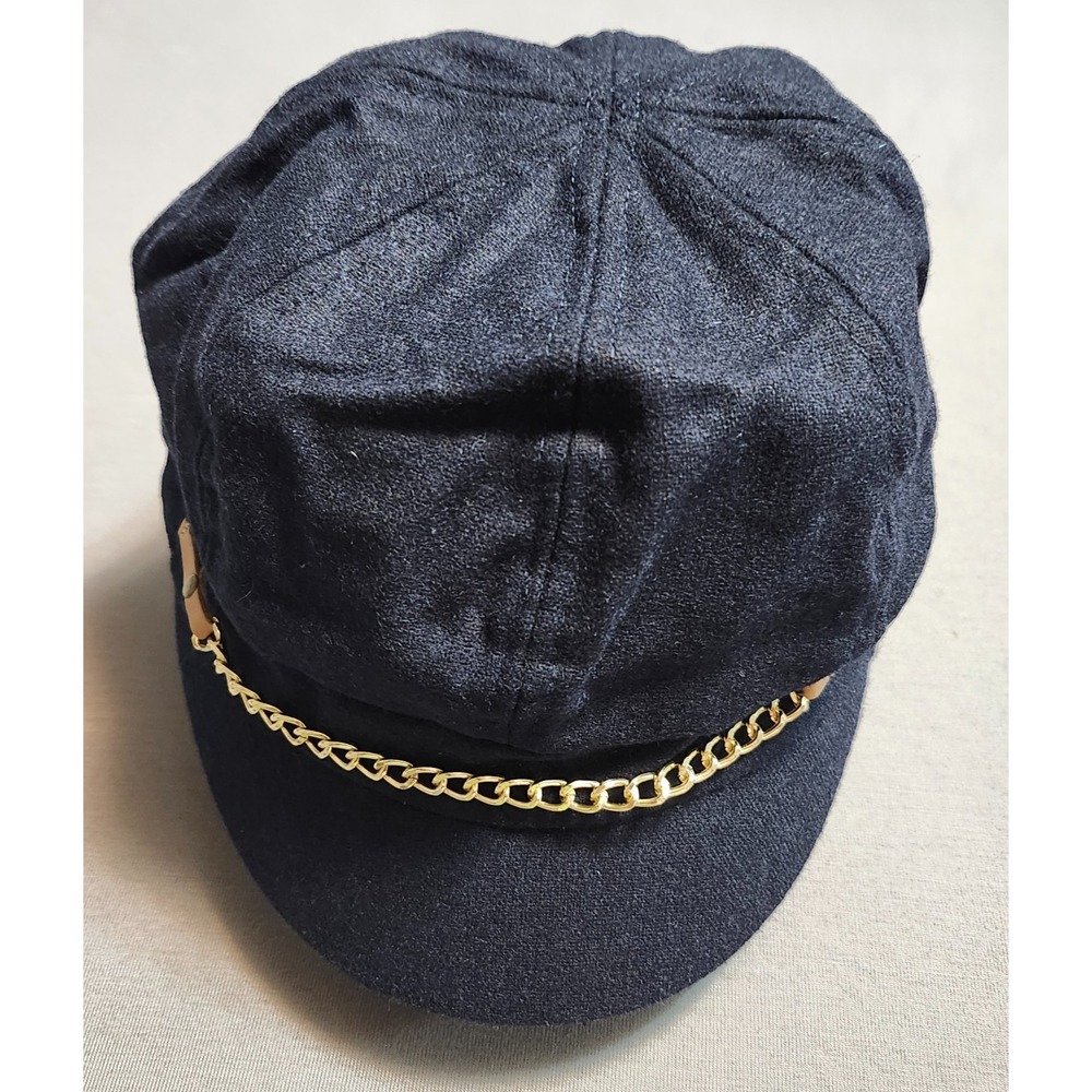 August Hat Company Women's Navy Wool Newsboy Cap with Chain Detail